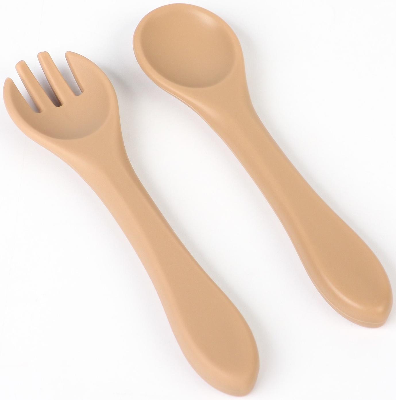 Тарелка детская на присоске и столовые приборы, M&B, бежевый