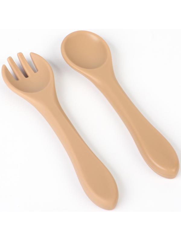 Тарелка детская на присоске и столовые приборы, M&B, бежевый