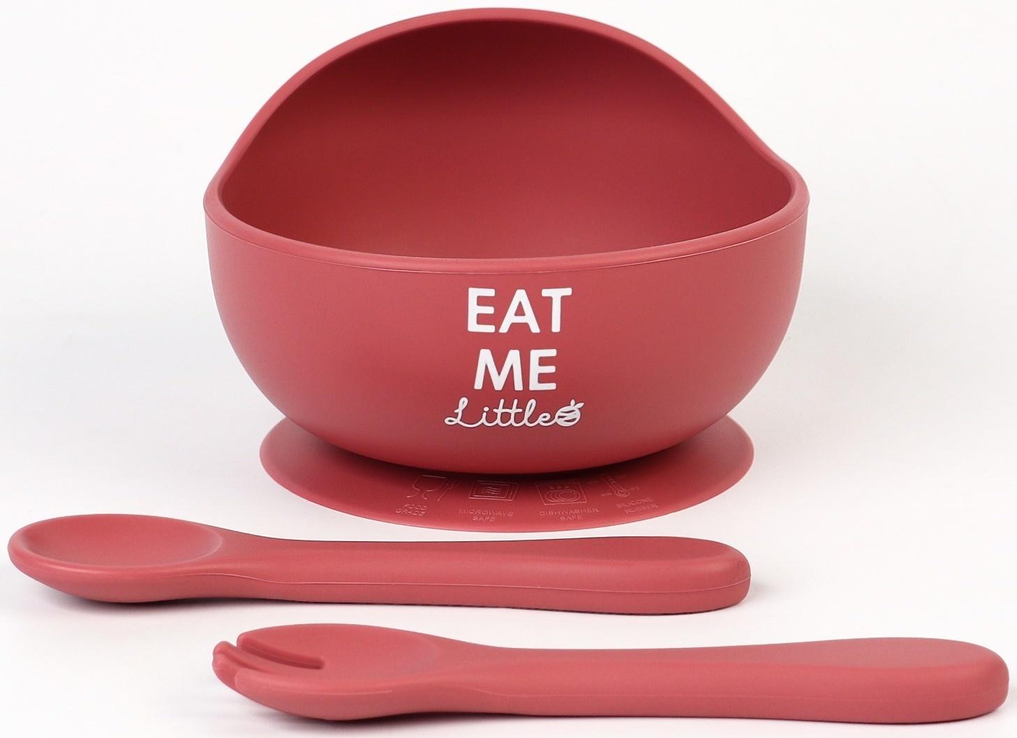 Тарелка детская на присоске и столовые приборы M&B, вишневый