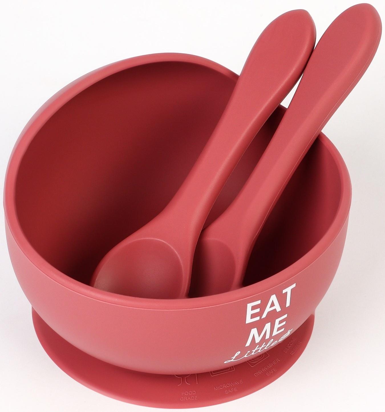 Тарелка детская на присоске и столовые приборы M&B, вишневый