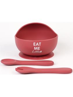 Тарелка детская на присоске и столовые приборы M&B, вишневый