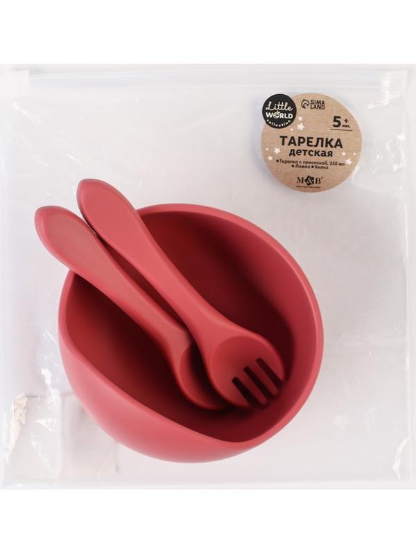 Тарелка детская на присоске и столовые приборы M&B, вишневый