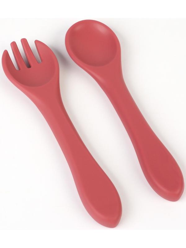 Тарелка детская на присоске и столовые приборы M&B, вишневый