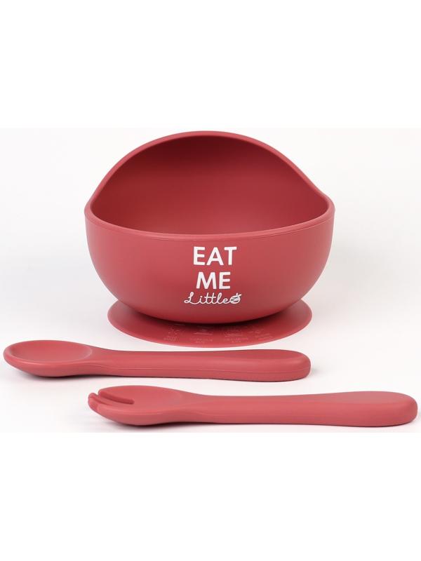 Тарелка детская на присоске и столовые приборы M&B, вишневый