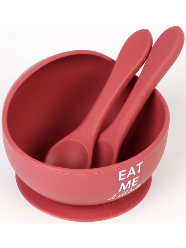 Тарелка детская на присоске и столовые приборы M&B, вишневый
