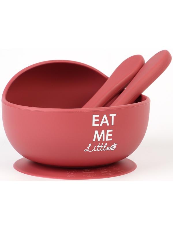 Тарелка детская на присоске и столовые приборы M&B, вишневый