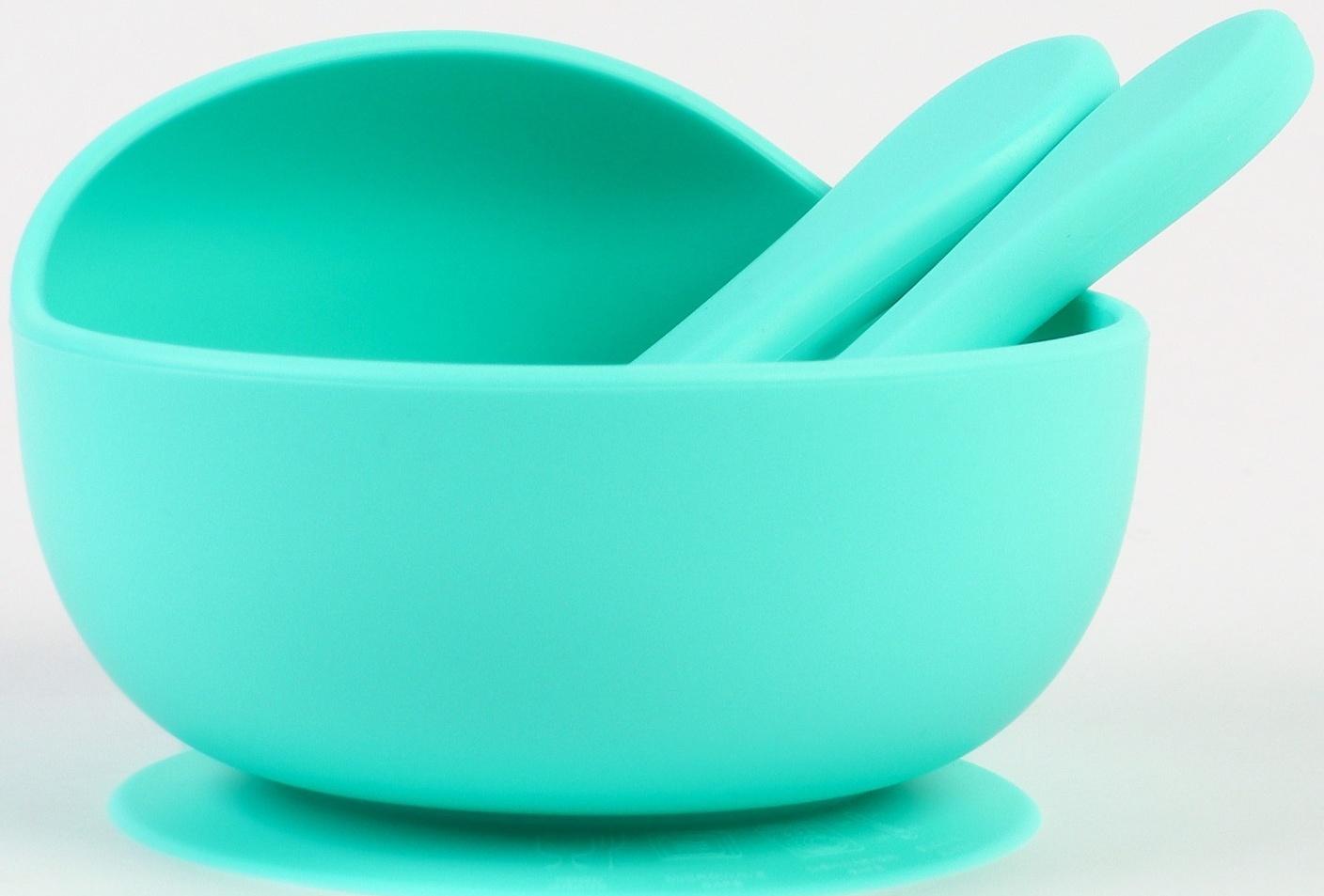 Тарелка детская на присоске и столовые приборы, Крошка Я,  бирюзовый
