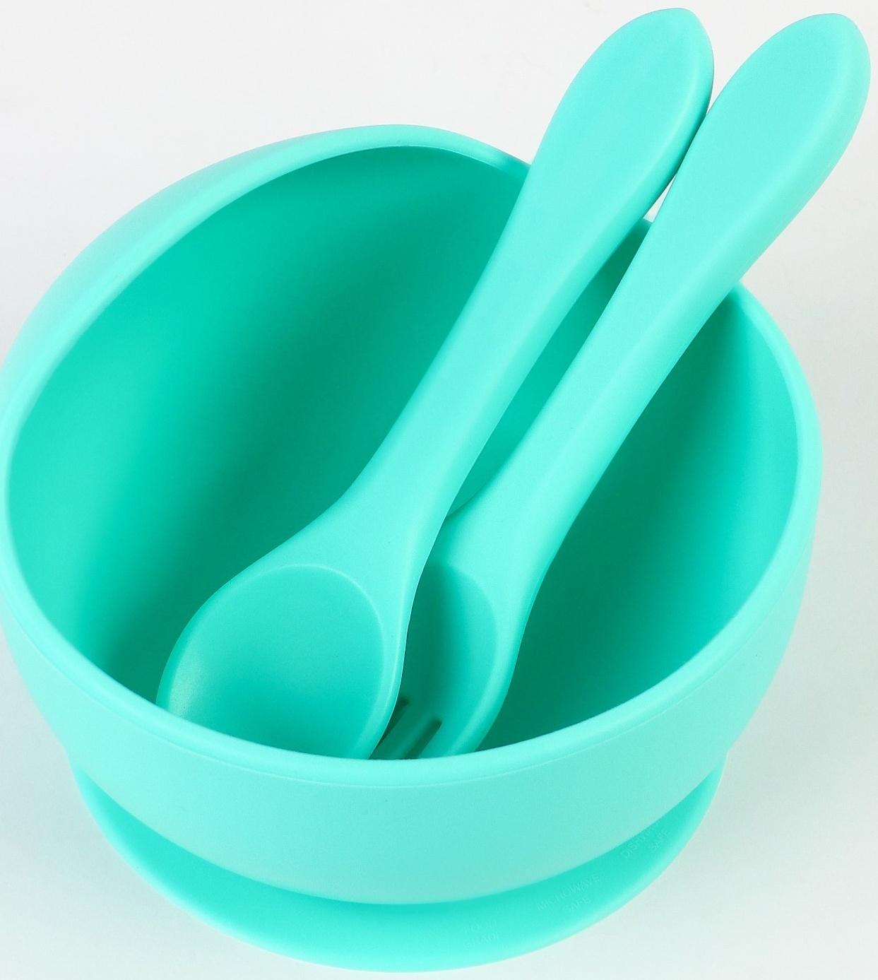 Тарелка детская на присоске и столовые приборы, Крошка Я,  бирюзовый