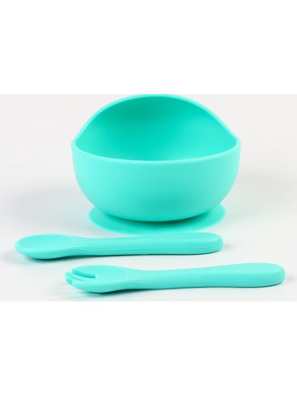 Тарелка детская на присоске и столовые приборы, Крошка Я,  бирюзовый
