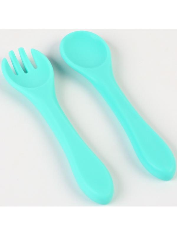 Тарелка детская на присоске и столовые приборы, Крошка Я,  бирюзовый