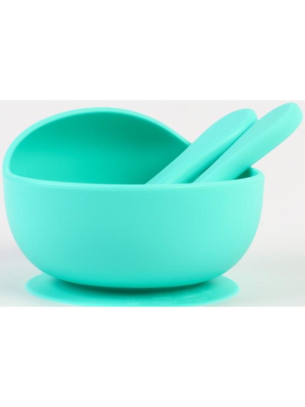 Тарелка детская на присоске и столовые приборы, Крошка Я,  бирюзовый