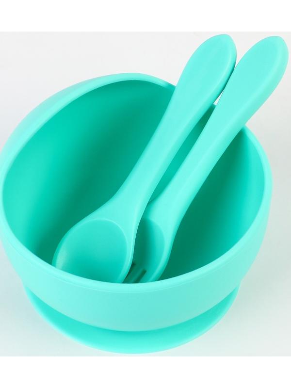 Тарелка детская на присоске и столовые приборы, Крошка Я,  бирюзовый