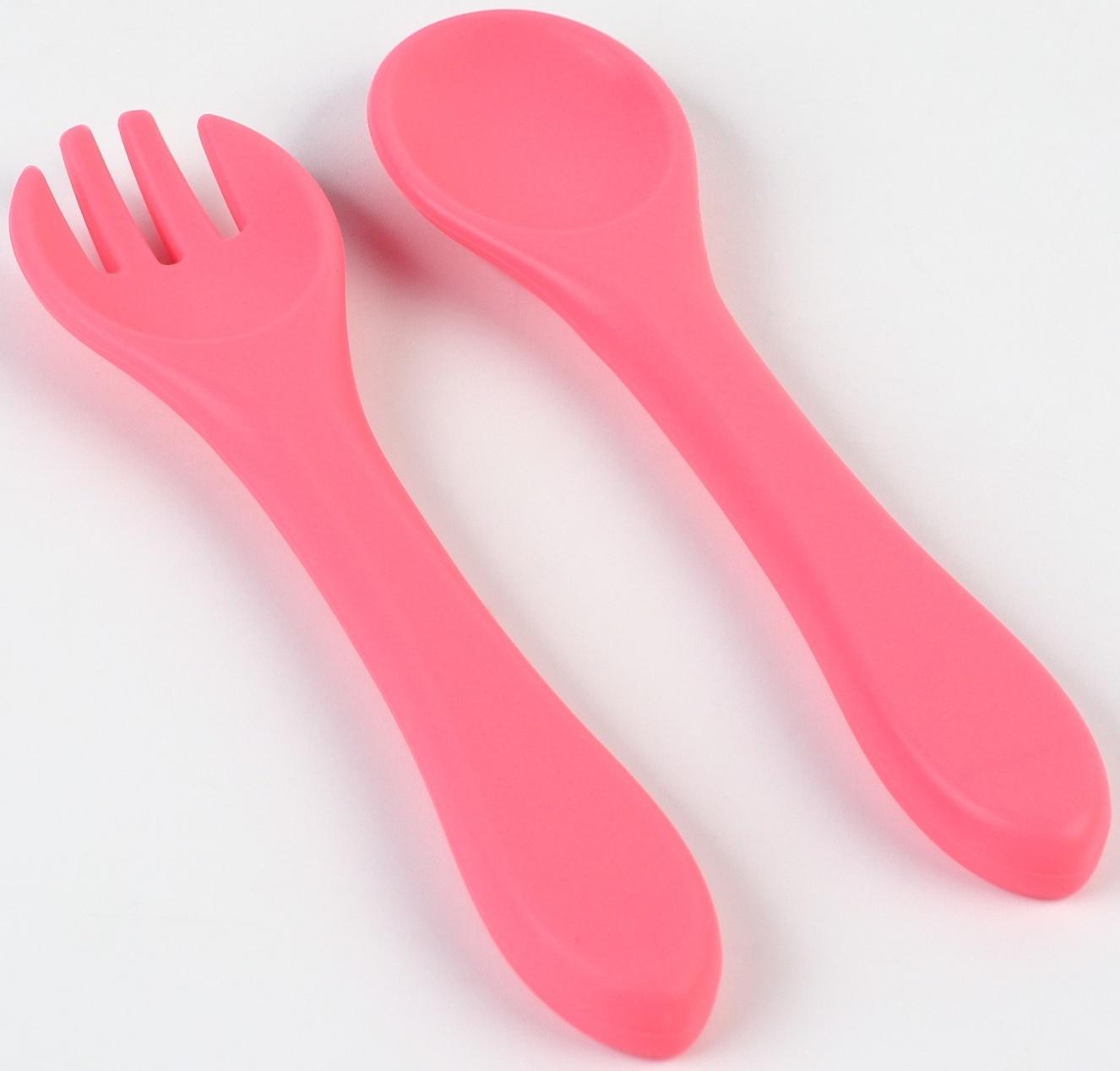 Тарелка детская на присоске и столовые приборы, Крошка Я, розовый