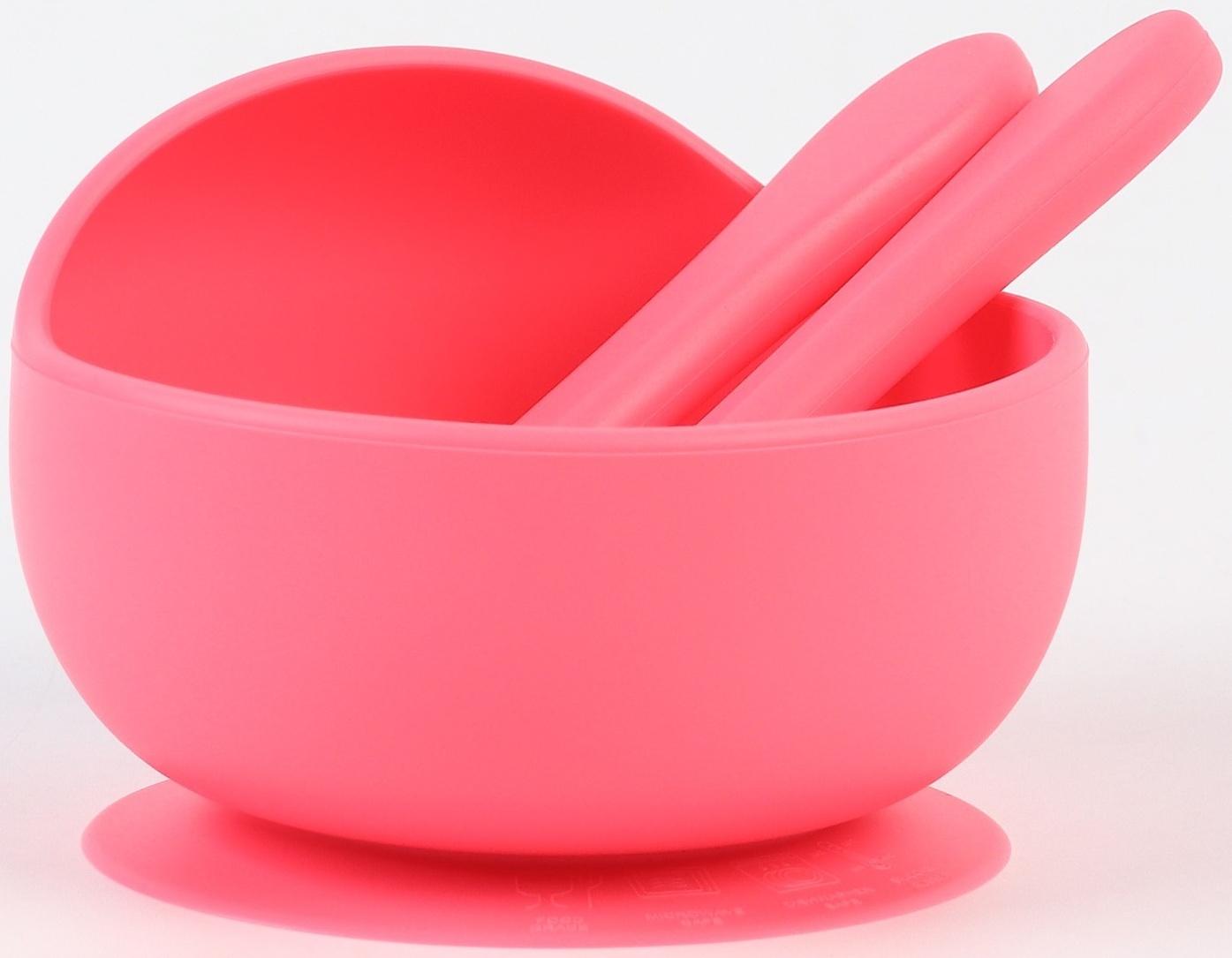 Тарелка детская на присоске и столовые приборы, Крошка Я, розовый