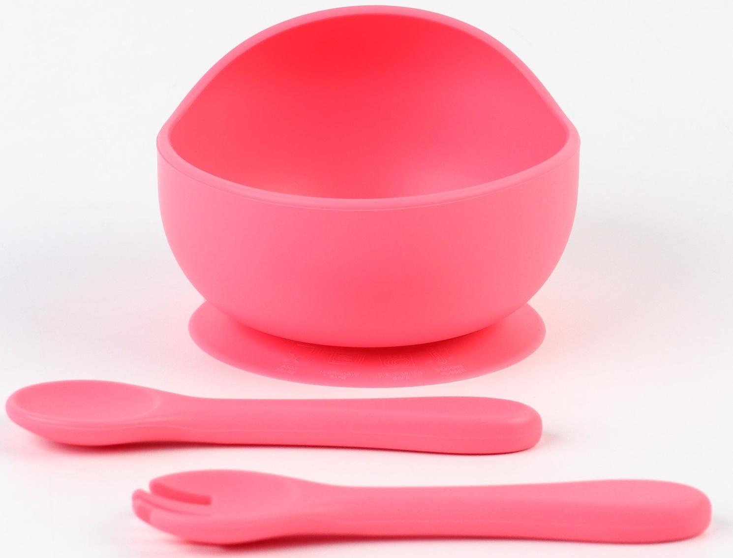 Тарелка детская на присоске и столовые приборы, Крошка Я, розовый