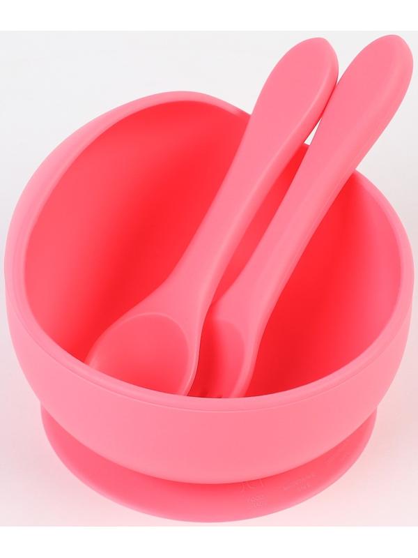 Тарелка детская на присоске и столовые приборы, Крошка Я, розовый