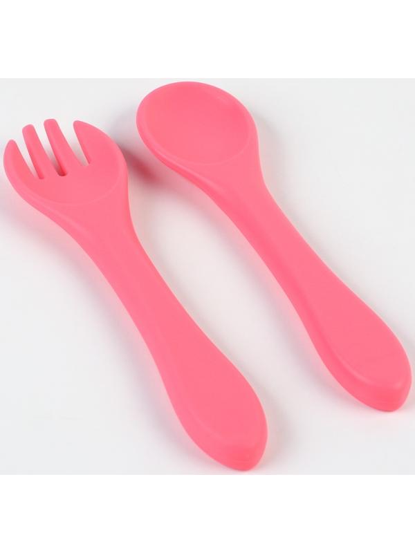 Тарелка детская на присоске и столовые приборы, Крошка Я, розовый