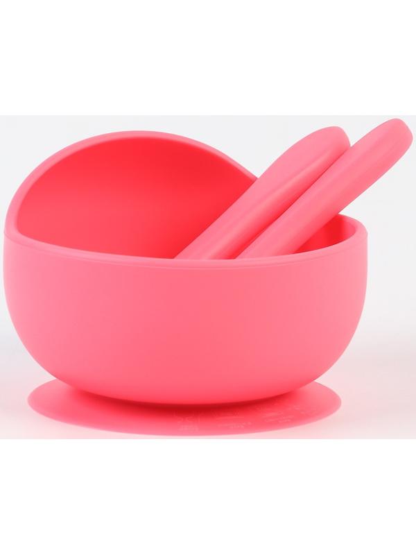Тарелка детская на присоске и столовые приборы, Крошка Я, розовый
