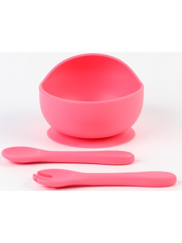 Тарелка детская на присоске и столовые приборы, Крошка Я, розовый