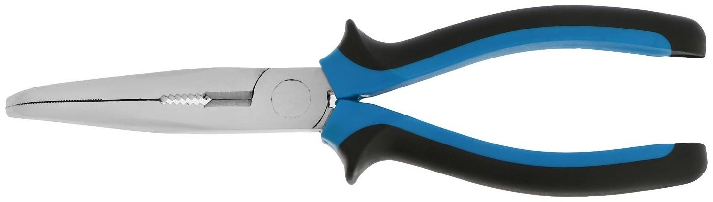 Длинногубцы изогнутые ТУНДРА, никелированные, двухкомпонентные рукоятки, 200 мм