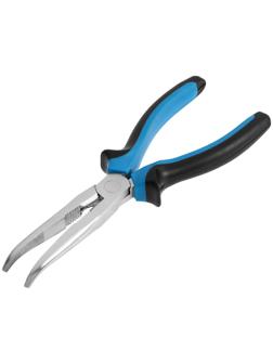 Длинногубцы изогнутые ТУНДРА, никелированные, двухкомпонентные рукоятки, 200 мм