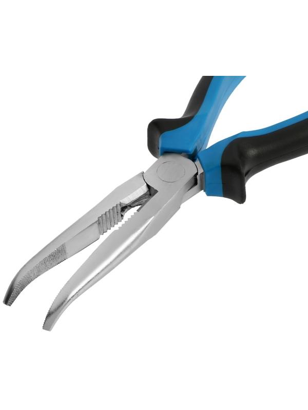 Длинногубцы изогнутые ТУНДРА, никелированные, двухкомпонентные рукоятки, 200 мм