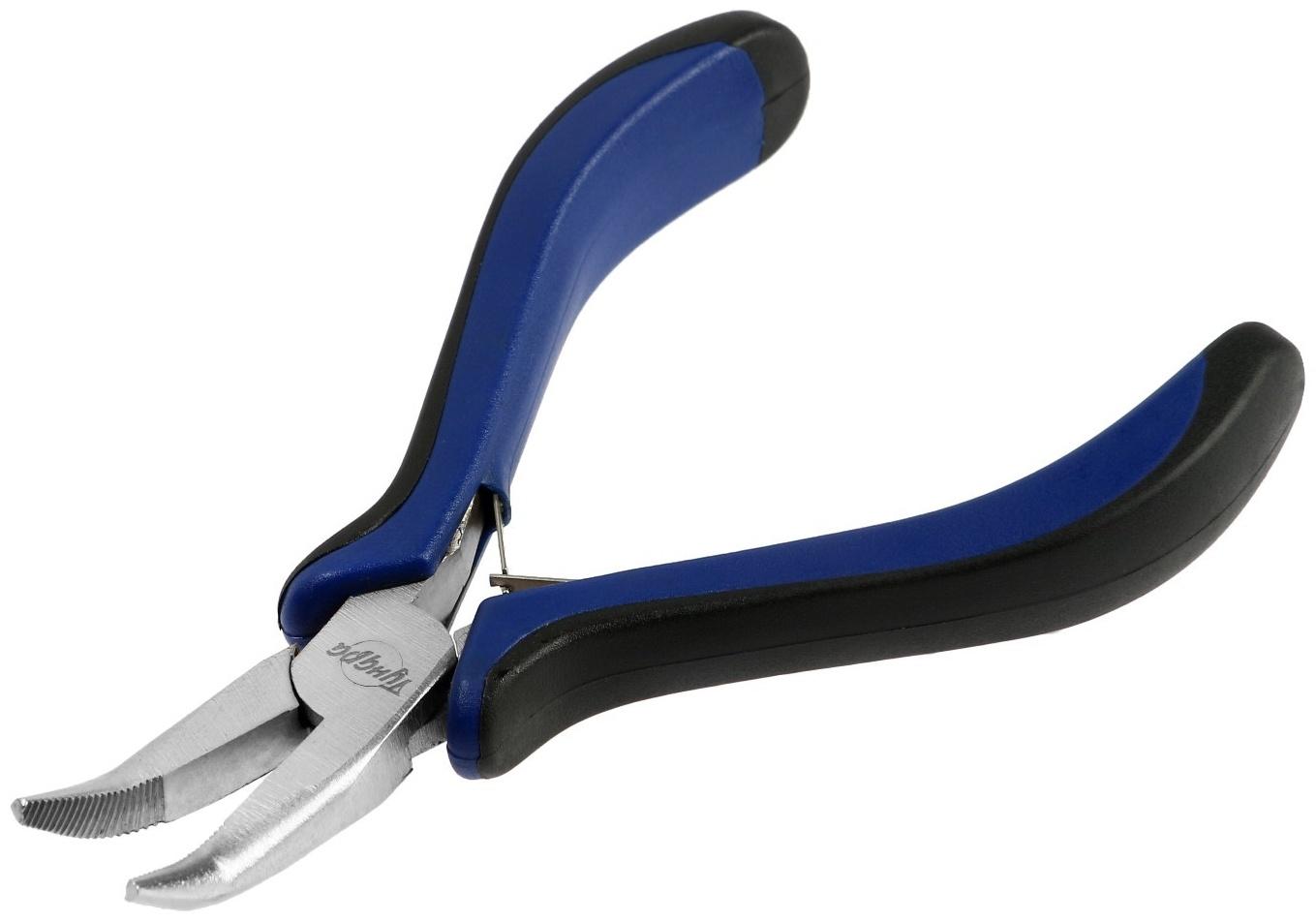 Длинногубцы изогнутые ТУНДРА mini, никелированные, двухкомпонентные рукоятки, 125 мм