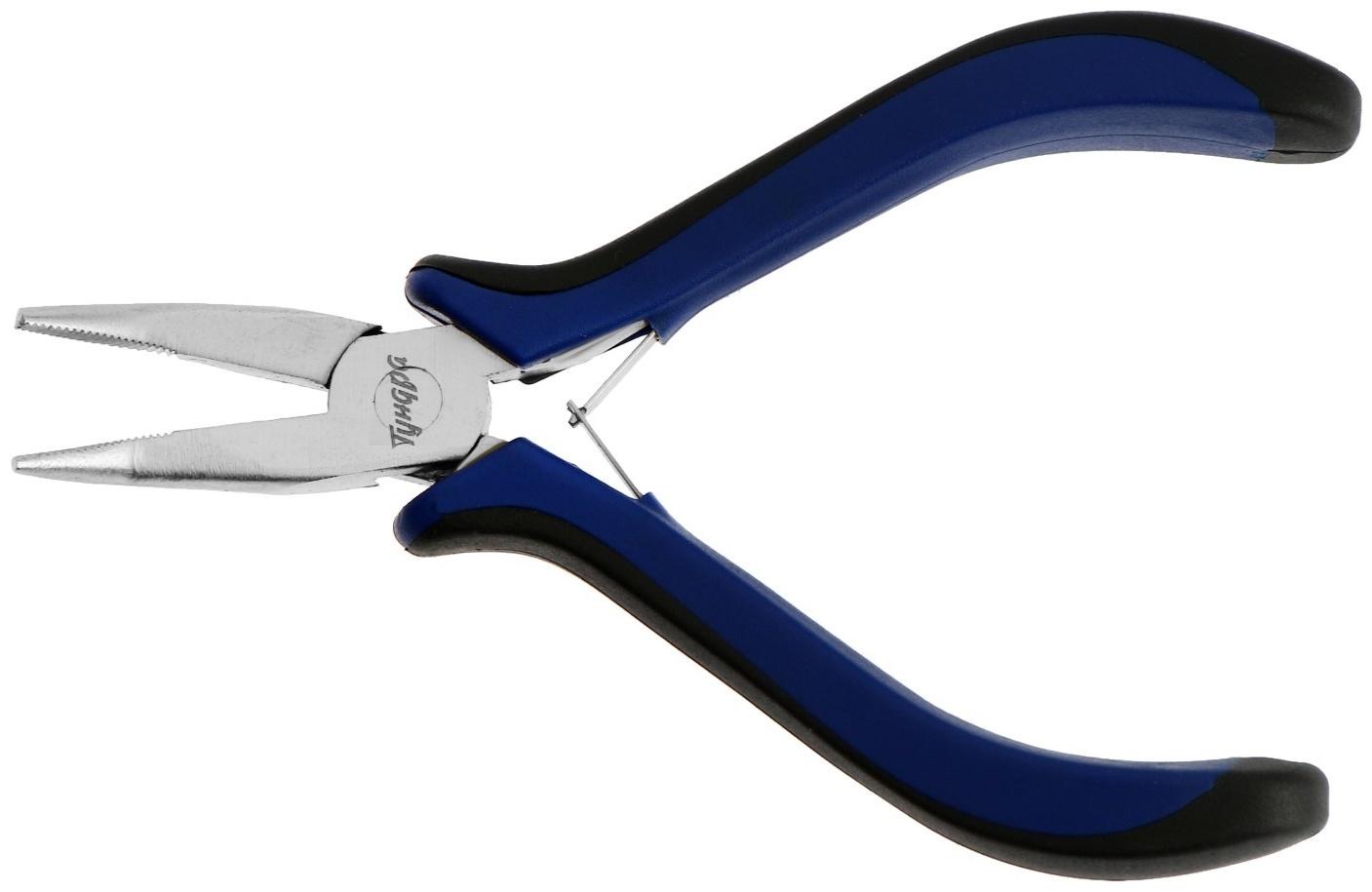 Длинногубцы изогнутые ТУНДРА mini, никелированные, двухкомпонентные рукоятки, 125 мм