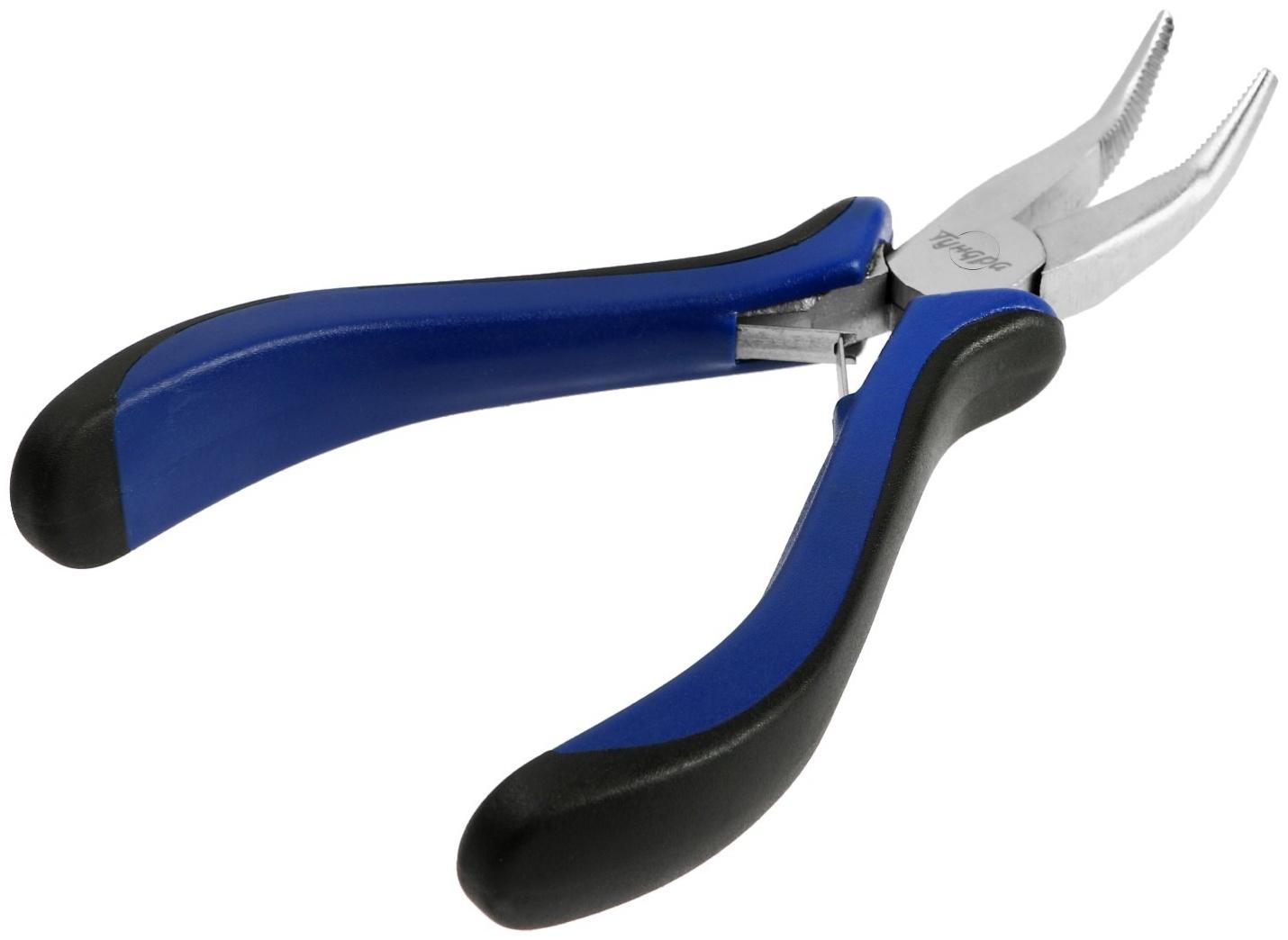 Длинногубцы изогнутые ТУНДРА mini, никелированные, двухкомпонентные рукоятки, 125 мм