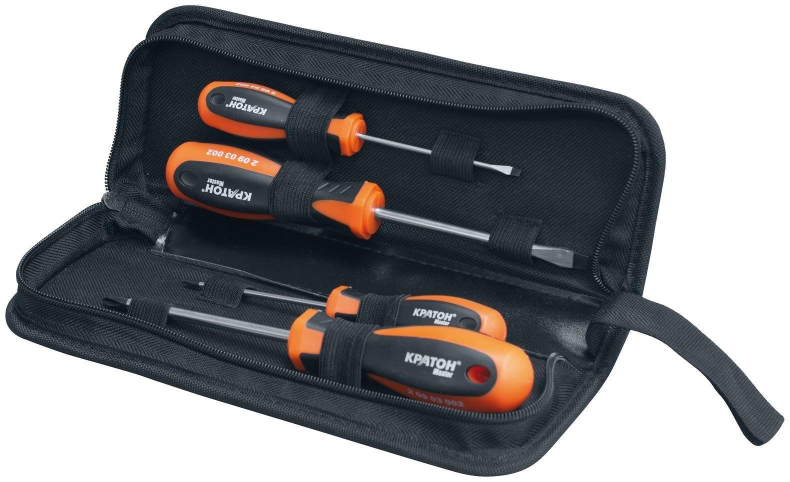 Набор отверток с двухкомпонентными рукоятками Кратон Master SSS-02, в мягком чехле, 4 шт.