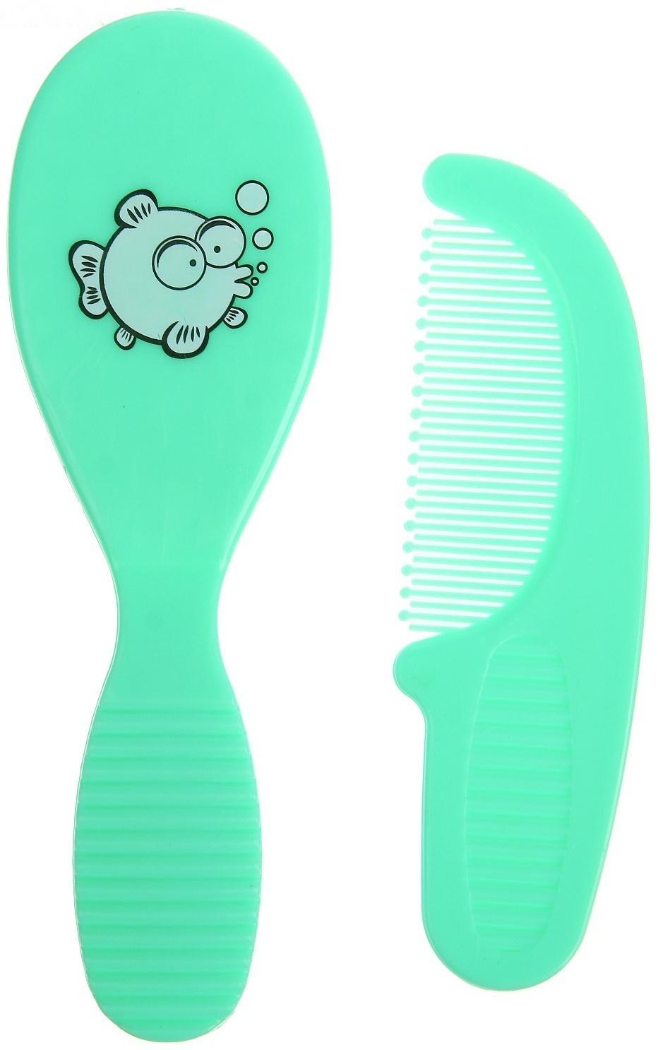 Расчёска детская + массажная щётка для волос, от 0 мес., цвет зелёный, рисунок МИКС