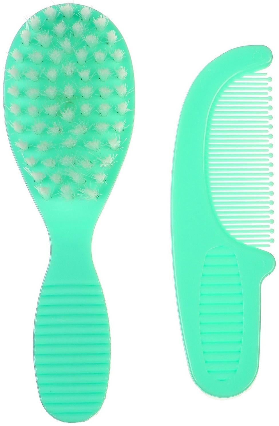 Расчёска детская + массажная щётка для волос, от 0 мес., цвет зелёный, рисунок МИКС