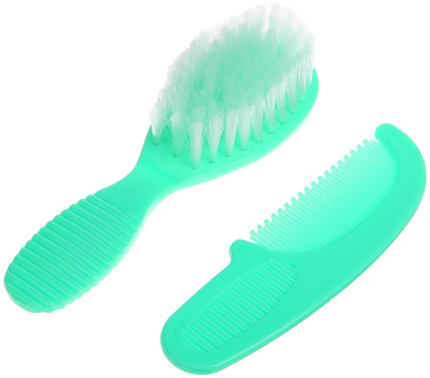 Расчёска детская + массажная щётка для волос, от 0 мес., цвет зелёный, рисунок МИКС