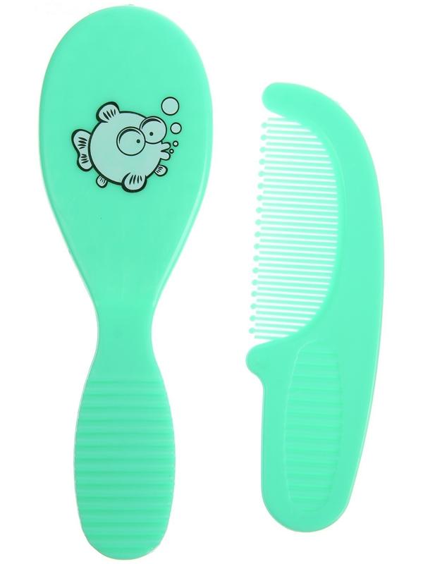 Расчёска детская + массажная щётка для волос, от 0 мес., цвет зелёный, рисунок МИКС