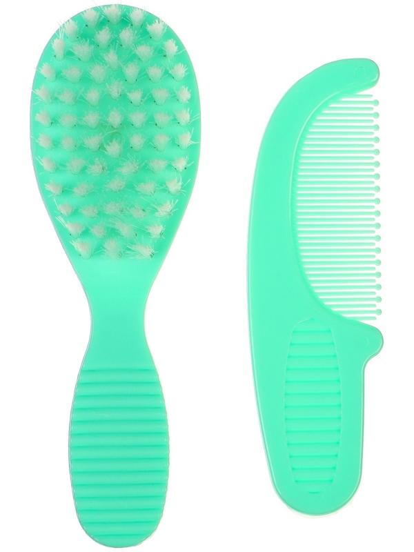 Расчёска детская + массажная щётка для волос, от 0 мес., цвет зелёный, рисунок МИКС