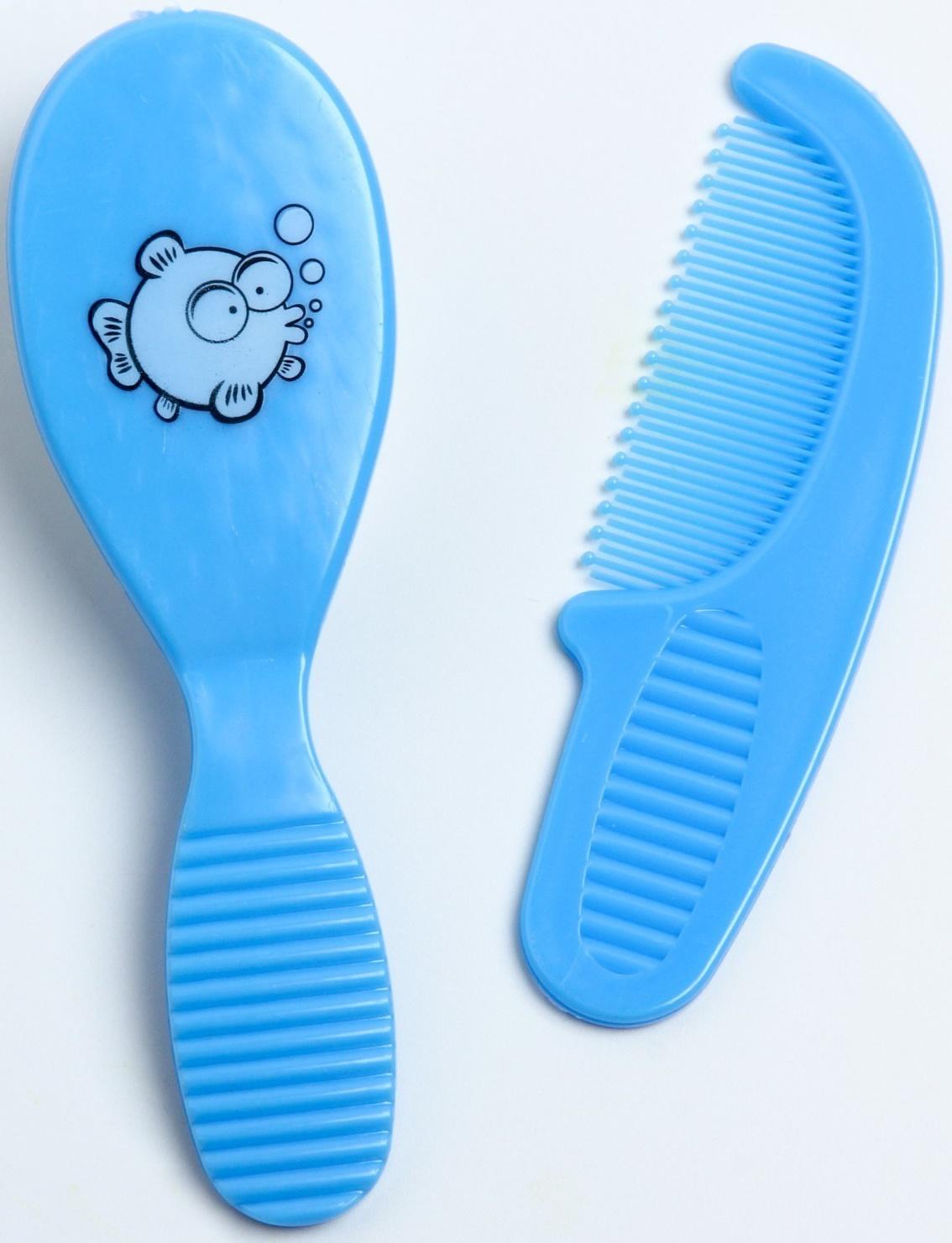 Расчёска детская + массажная щётка для волос, от 0 мес., цвет голубой, рисунок МИКС