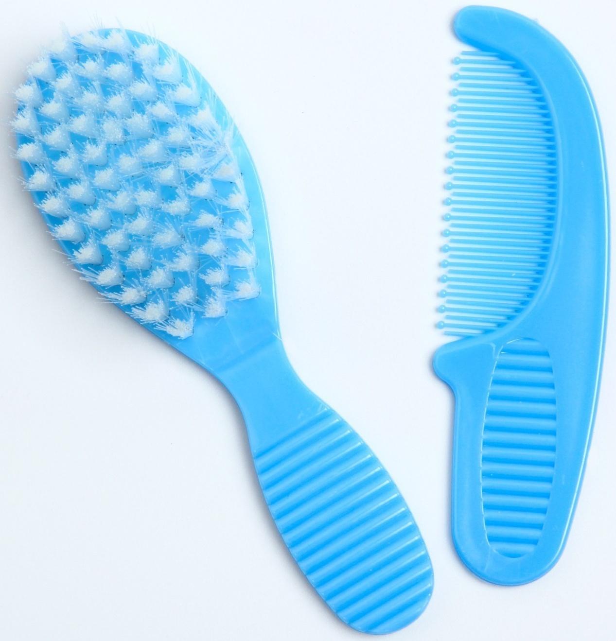 Расчёска детская + массажная щётка для волос, от 0 мес., цвет голубой, рисунок МИКС