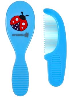 Расчёска детская + массажная щётка для волос, от 0 мес., цвет голубой, рисунок МИКС
