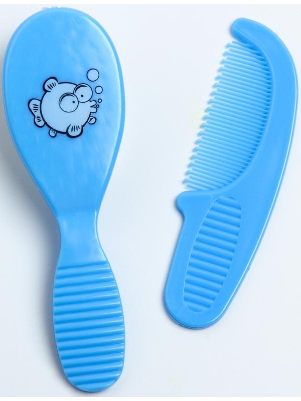 Расчёска детская + массажная щётка для волос, от 0 мес., цвет голубой, рисунок МИКС