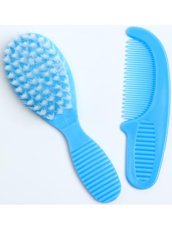 Расчёска детская + массажная щётка для волос, от 0 мес., цвет голубой, рисунок МИКС