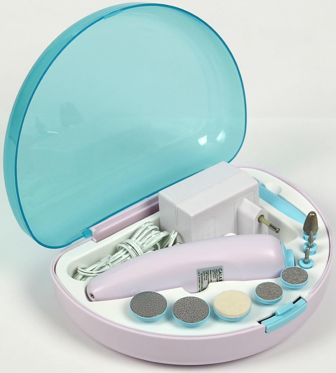 Аппарат для маникюра Galaxy GL 4911, 8 насадок, 2.4 Вт, бело-синий