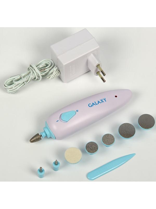 Аппарат для маникюра Galaxy GL 4911, 8 насадок, 2.4 Вт, бело-синий