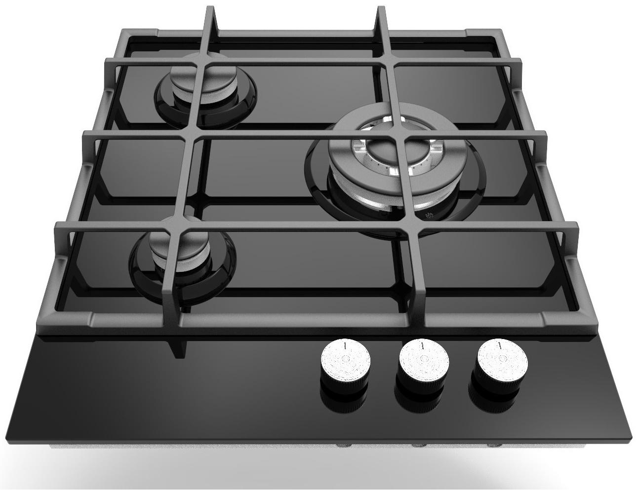 Варочная поверхность Lex GVG 431 BL, газовая, 3 конфорки, черное стекло