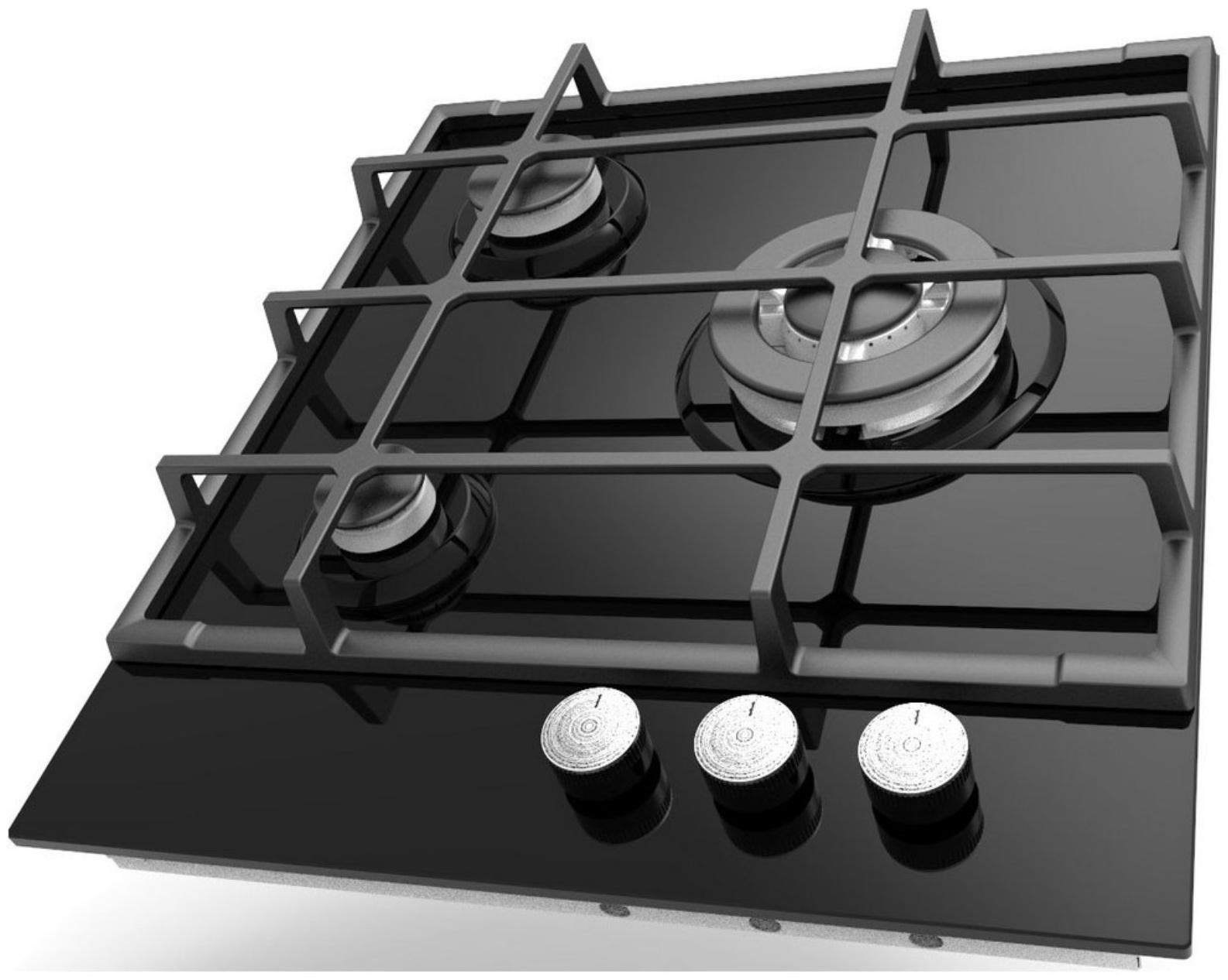 Варочная поверхность Lex GVG 431 BL, газовая, 3 конфорки, черное стекло