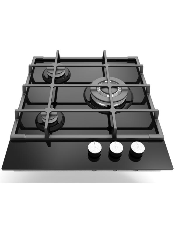 Варочная поверхность Lex GVG 431 BL, газовая, 3 конфорки, черное стекло