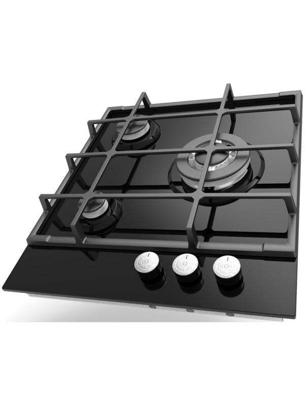 Варочная поверхность Lex GVG 431 BL, газовая, 3 конфорки, черное стекло