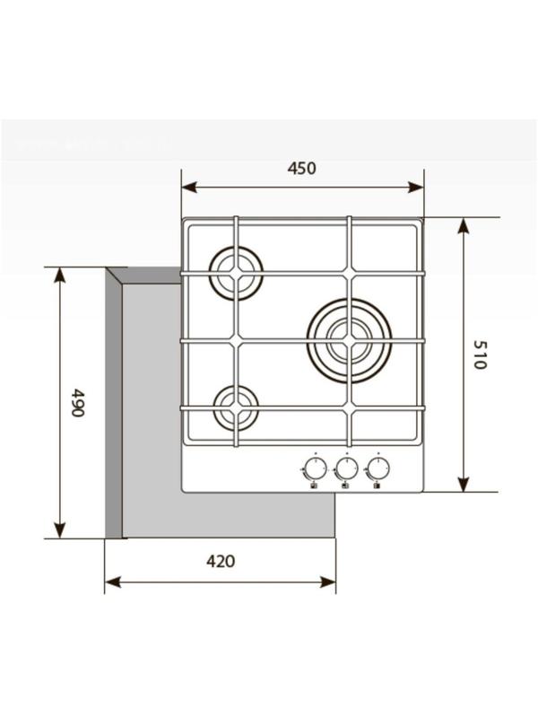 Варочная поверхность Lex GVG 431 BL, газовая, 3 конфорки, черное стекло