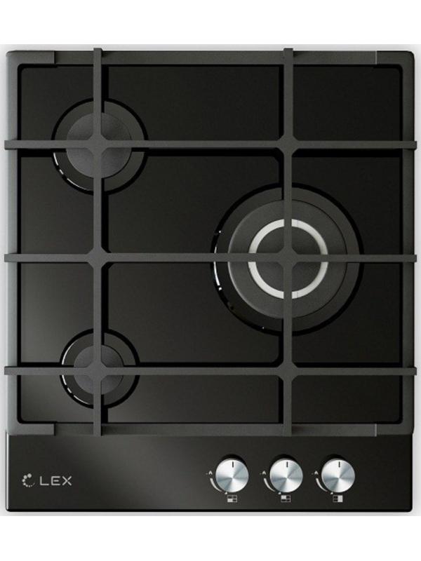 Варочная поверхность Lex GVG 431 BL, газовая, 3 конфорки, черное стекло