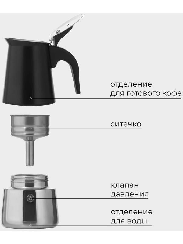 Кофеварка гейзерная Magistro «Классик», на 2 чашки, 100 мл, цвет чёрный