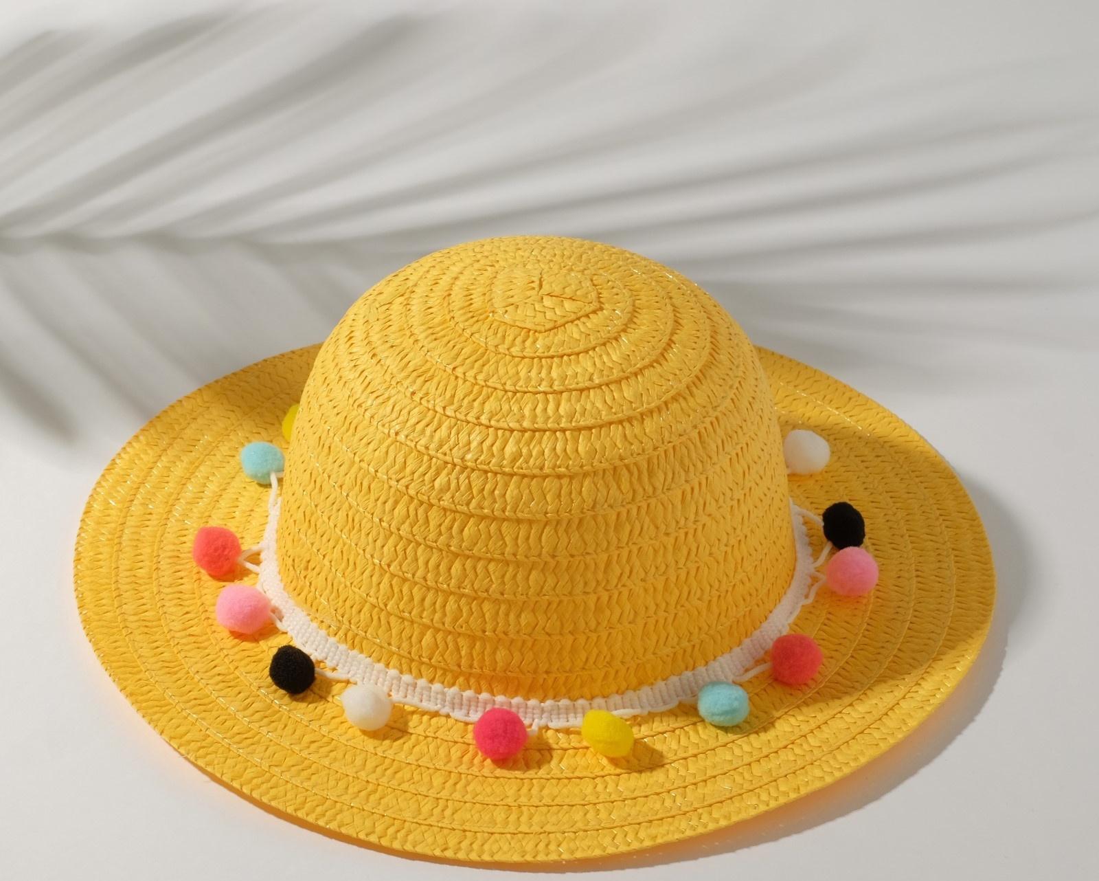 Шляпа с бомбошками для девочки MINAKU, цвет жёлтый, размер 50